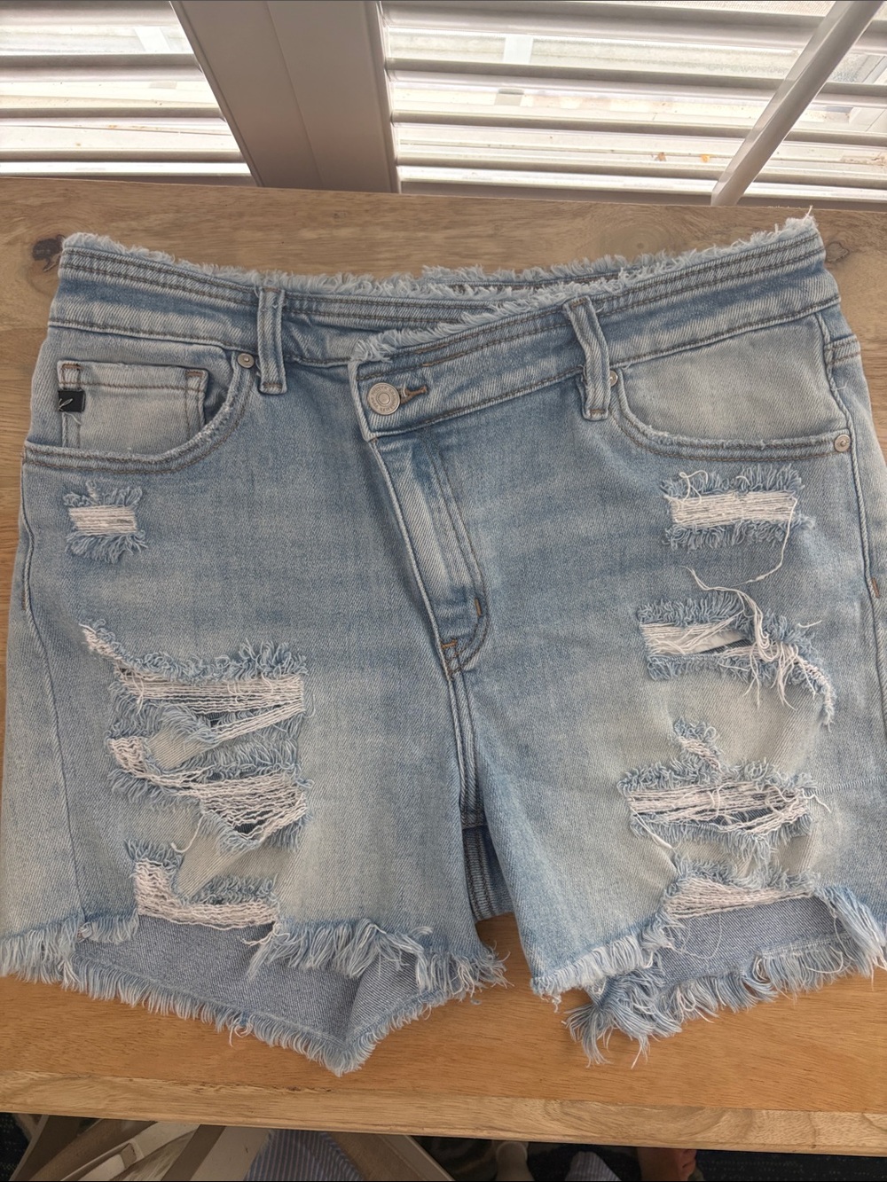 Kancan Light Blue Distressed Denim Shorts - Women's